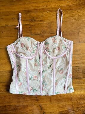 Pretty Garbage Floral Lace Bustier Top in Baby Pink